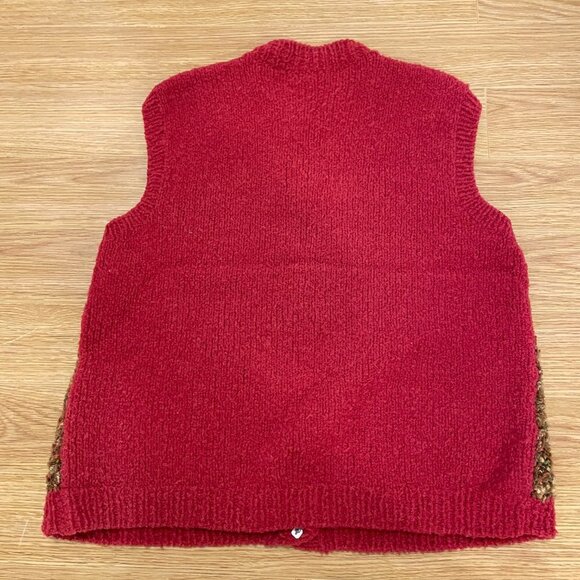 Hand Knitted Vintage Wool Vest Brown Red - Picture 11 of 14